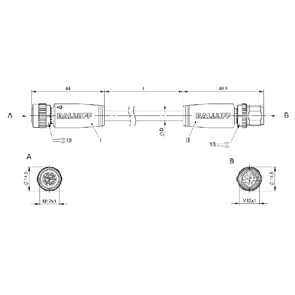 M12 Fem Droit 12p/M12 Mâle Droit 12p Câble PUR 12x0.25 Cpc 20m-Lire la description