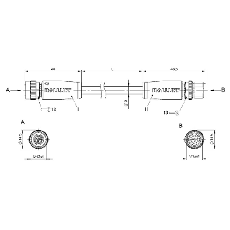 M12 Fem Droit 12p/M12 Mâle Droit 12p Câble PUR 12x0.25 Cpc 20m-Lire la description
