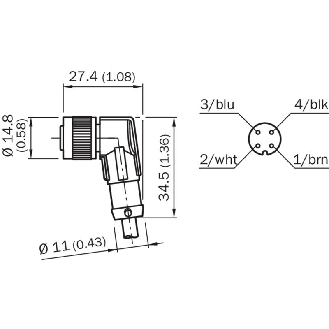M12 Fem Coudé 4p; Câble PUR 4x0,34 Noir 10m-Lire la description