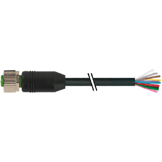M12A Fem Droit 12p; Câble PVC 12x0,14 Noir 30m-Lire la description