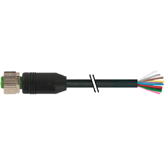 M12A Fem Droit 12p; Câble PVC 12x0,14 Noir 30m-Lire la description