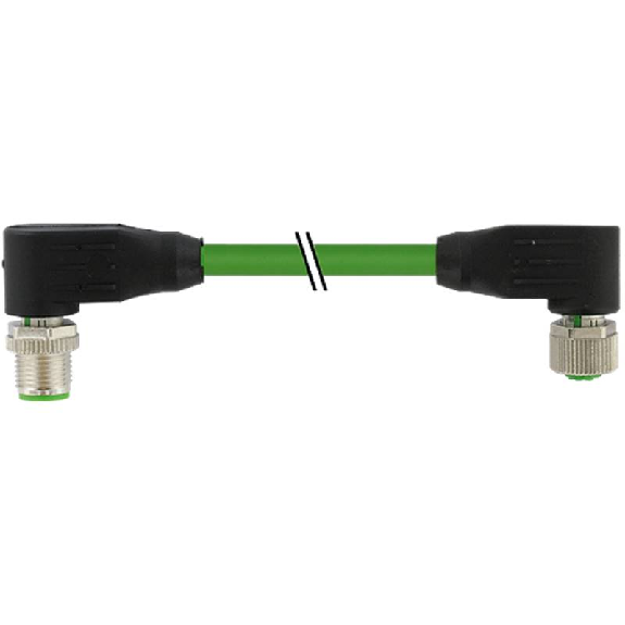 M12 Fem 90°/M12 Mâle 90°; Cube67; PUR Blindé 4x0.5+2x0.25 Vert 1,5m-Lire la description