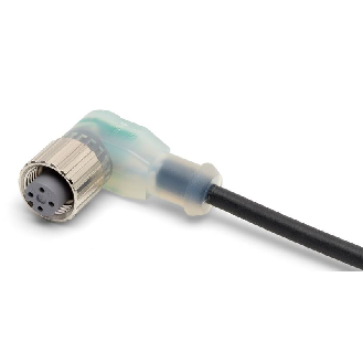 M12A Fem Coudé 4p LED PNP; Câble PVC 4x0.25 Noir 5m-Lire la description