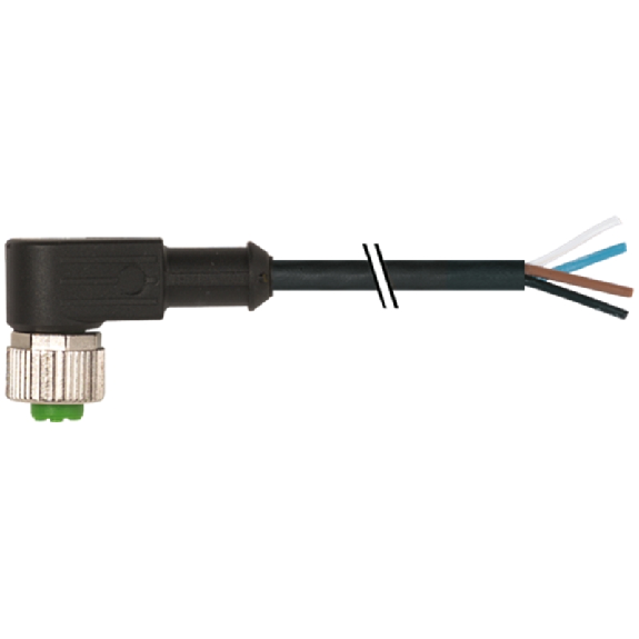 M12A Fem Coudé 4p; Câble PUR/PVC 4x0.34 Noir 1.5m-Lire la description