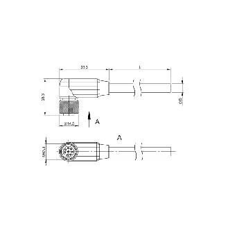 M12A Fem Coudé 8p; Câble PUR Blindé 8x0.25 Noir Cpc 50m-Lire la description