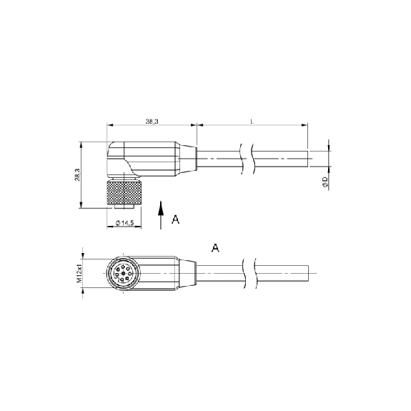 M12A Fem Coudé 8p; Câble PUR Blindé 8x0.25 Noir Cpc 50m-Lire la description