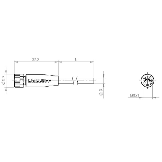 M08A Fem Droit 4p; Câble PVC 4x0.34 Gris Cpc 15m (60V)-Lire la description