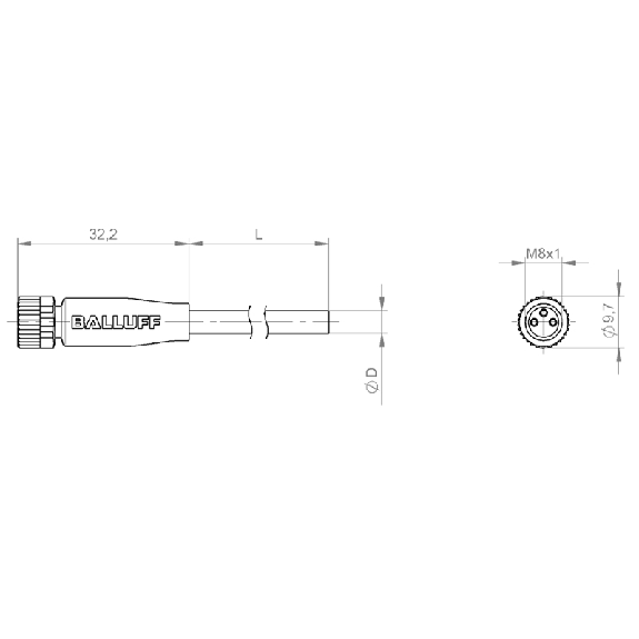 M08A Fem Droit 3p LED; Câble PUR 3x0.34 Noir Cpc 15m-Lire la description