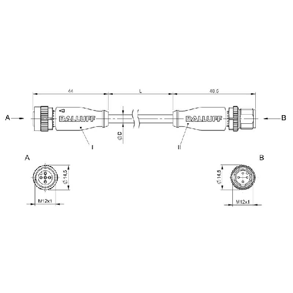M12A Fem Droit 5p/M12A Mâle Droit 4p; Câble PVC 4x0.34 Gris Cpc 2m M12A Fem Droit 5p/M12A Mâle Droit 4p; Câble PVC 4x0.34 Gris Cpc 2m-Lire la description