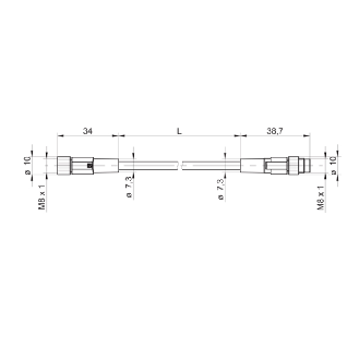 M08A Fem Droit 4p/M08A Mâle Droit 4p; PUR 4x0.25 Gris-Noir Cpc 0.2m-Lire la description