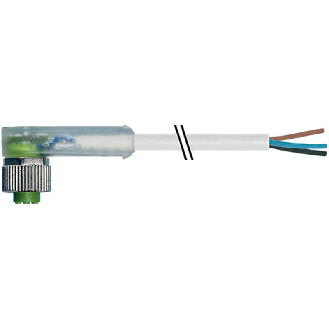 M12A Fem Coudé 3p LED; Câble PUR/PVC 3x0.34 Gris Cpc 5m-Lire la description