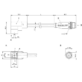 M12 Mâle Droit/EV Forme A 18mm 24VAC/DC+DIODE PUR 4x0,75 Noir 3m-Lire la description