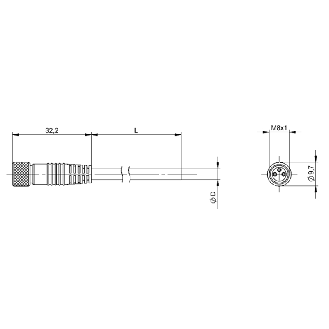 M08A Fem Droit 3p; Câble PUR Blindé Noir 3x0.34 Cpc 2m (60V)-Lire la description