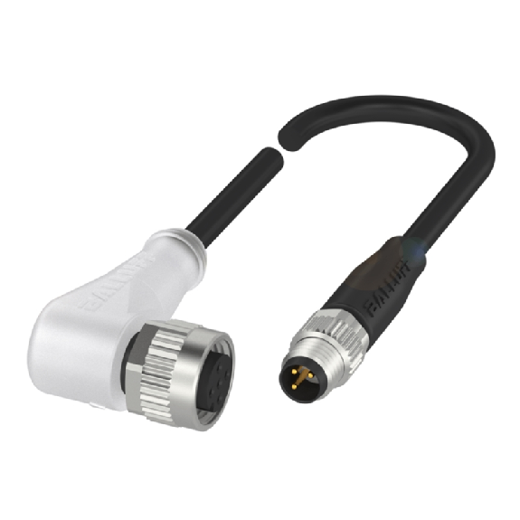 M12A Fem Coudé 5p LED/M08A Mâle Droit 3p; PUR 3x0.34 Noir Cpc 3m-Lire la description