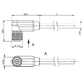 M12A Fem Coudé 8p; Câble PUR Blindé 8x0.25 Noir Cpc 5m-Lire la description