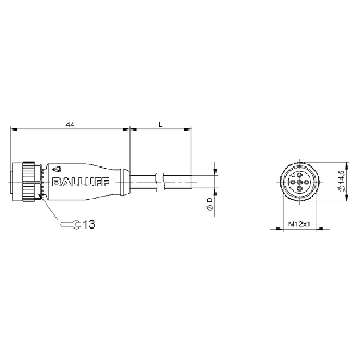 M12A Fem Droit 3p; Câble PVC 3x0.34 Gris Cpc 2m-Lire la description