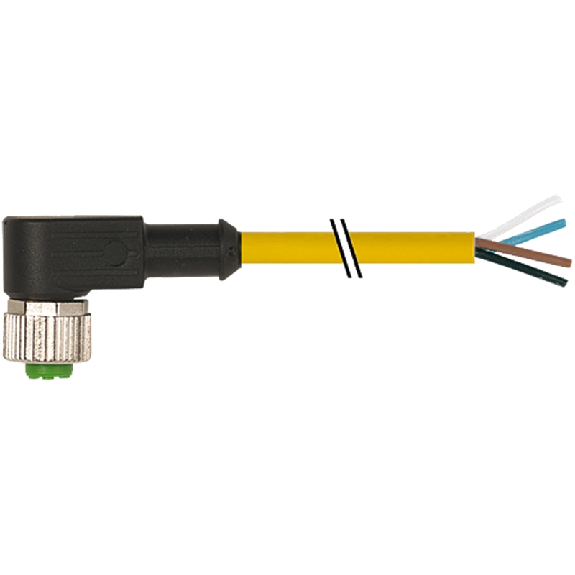 M12A Fem Coudé 4p; Câble PUR (UL/CSA) 4x0.34 Jaune Cpc 10m-Lire la description