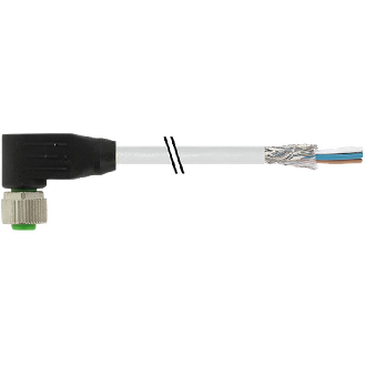 M12A Fem Coudé 8p; Câble PUR (UL/CSA) Blindé 8x0.25 Gris 50m-Lire la description