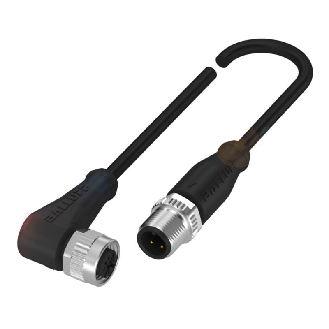 M12A Fem Coudé 5p/M12A Mâle Droit 3p; Câble PUR 3x0.34 Noir Cpc 5m-Lire la description