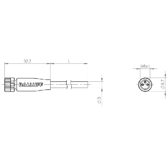 M08A Fem Droit 3p; Câble PUR Soudage 3x0.34 Noir Cpc 1.5m-Lire la description