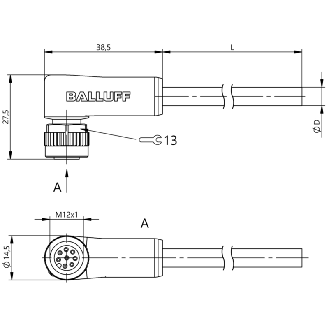 M12A Fem Coudé 8p; Câble PUR 8x0.25 Noir Cpc 5m (30V)-Lire la description