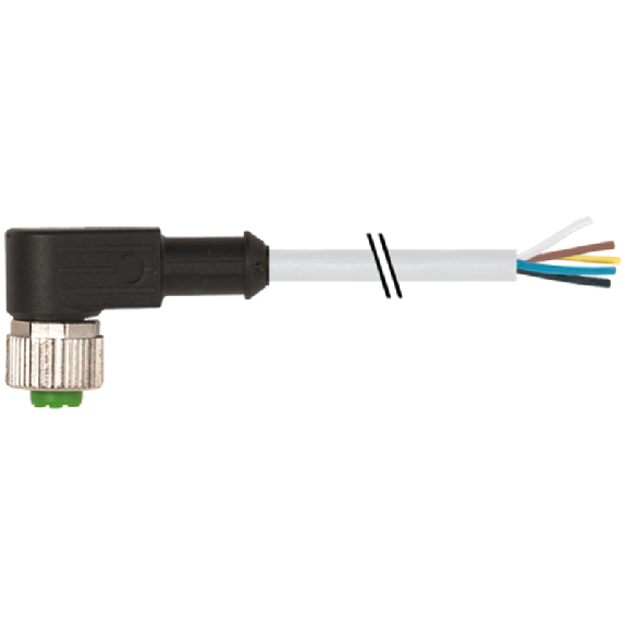 M12A Fem Coudé 5p; Câble PVC (UL/CSA) 5x0.34 Gris 20m-Lire la description