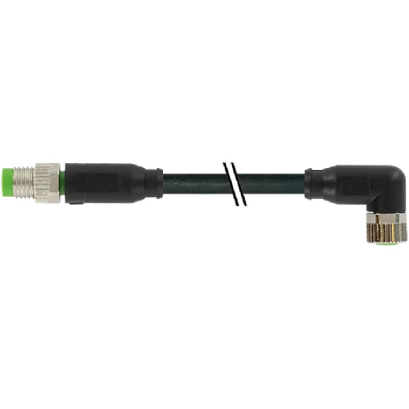 M08A Fem Coudé 4p/M08A Mâle Droit 4p; PUR UL/CSA 4x0.25 Noir Cpc 0.3m-Lire la description