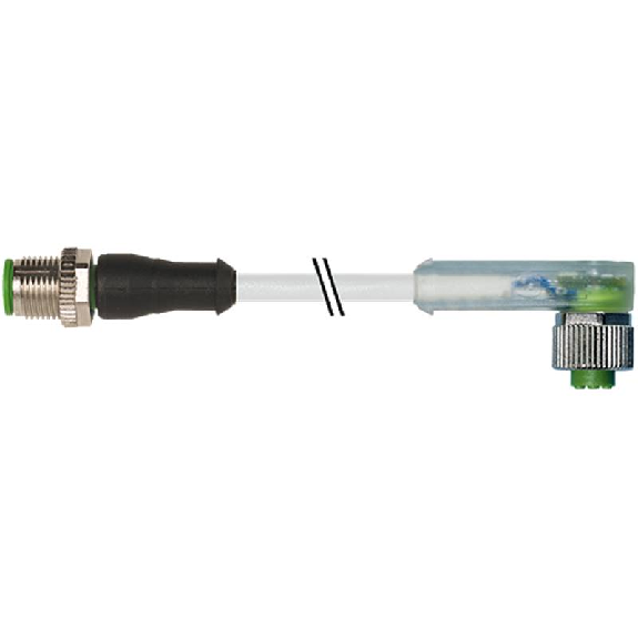 M12A Fem Coudé LED/M12A Mâle Droit; PUR/PVC 3x0,34 Gris Cpc 1,5m-Lire la description