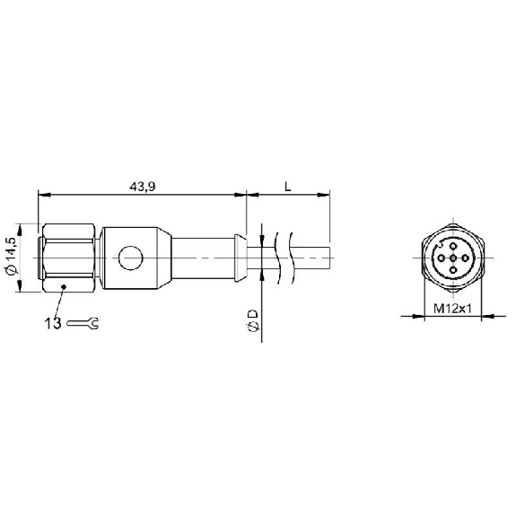 M12A Fem Droit 5p Inox WD; Câble PUR 4x0.34 Gris Cpc 3m (250V)-Lire la description