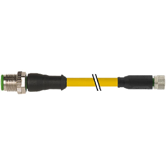 M08A Fem Droit 3p/M12A Mâle Droit 3p; PVC 3x0,25 Jaune Cpc 0,15m-Lire la description