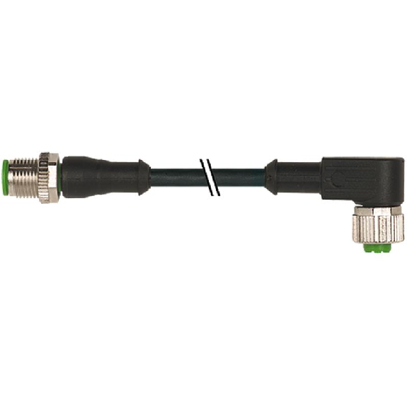 M12A Fem Coudé 4p/M12A Mâle Droit 4p; PUR 4x0,34 Noir Robot Cpc 1m-Lire la description