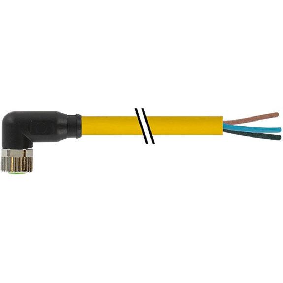 M08A Fem Coudé 4p; Câble PVC UL/CSA 4x0.25 Jaune 3m-Lire la description