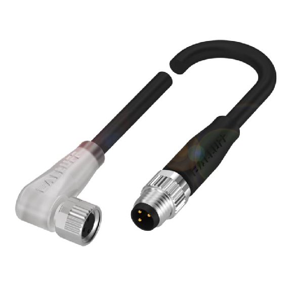 M08A Fem Coudé 3p LED (x2)/M08A Mâle Droit 3p; PUR 3x0.34 Noir 1.5m-Lire la description