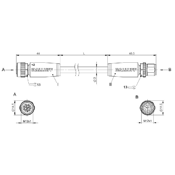 M12 Fem Droit 12p/M12 Mâle Droit 12p Câble PUR 12x0.25 Cpc 15m-Lire la description
