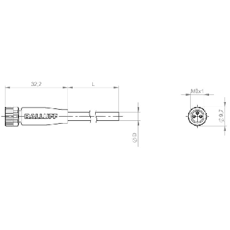 M08A Fem Droit 3p; Câble PUR 22 AWG Jaune Cpc 8m-Lire la description