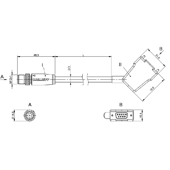 M12A Mâle Droit 8p/Sub-D Mâle Droit 9p; PUR Blindé 8x0.25 Noir Cpc 2m-Lire la description