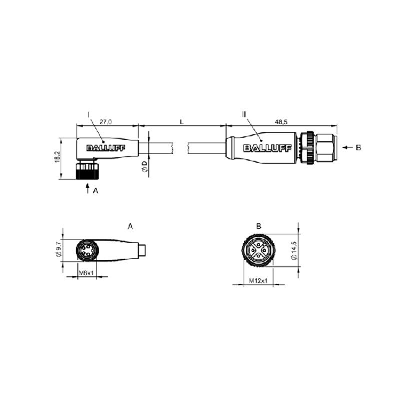 M08A Fem Coudé 4p/M12A Mâle Droit 4p; PUR 4x0.34 Noir Cpc 0,3m-Lire la description