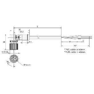 M12A Fem Coudé 3p LED PNP; Câble PUR 3x0.32 Noir 5m-Lire la description
