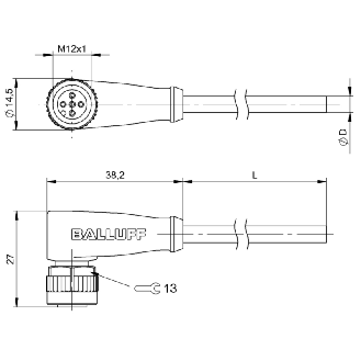 M12A Fem Coudé 5p; Câble PUR 3x0.34 Noir Cpc 15m (250V)-Lire la description