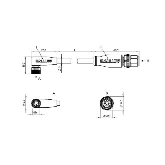 M08A Fem Coudé 4p/M12A Mâle Droit 4p; PUR 4x0.34 Noir Cpc 5m-Lire la description