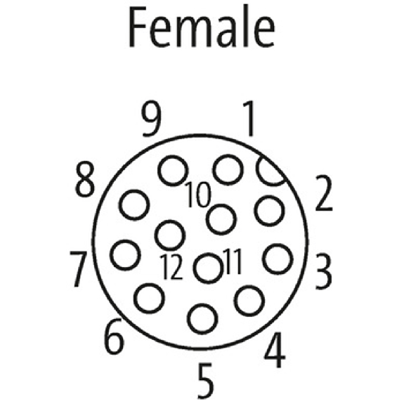M12A Fem Coudé 12p; Câble PUR 12x0,25 Gris Cpc 15m-Lire la description