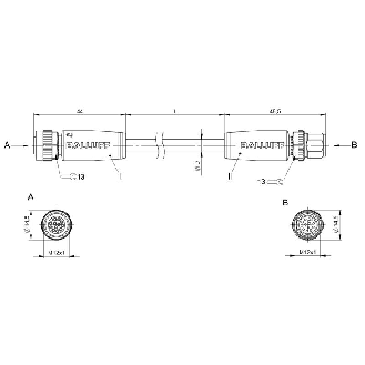 M12 Fem Droit 12p/M12 Mâle Droit 12p Câble PUR 12x0.25 Cpc 1m-Lire la description
