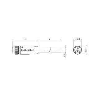 M12A Fem Droit 5p; Câble PUR Blindé 5x0.25 Noir Cpc 2m (60V)-Lire la description