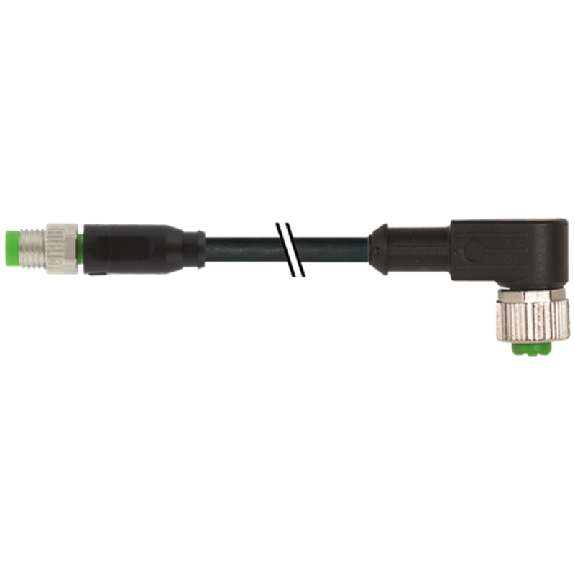 M12A Fem Coudé 4p/M08A Mâle Droit 4p; PUR UL/CSA 4x0.25 Noir Cpc 3m-Lire la description
