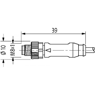 M08A Fem Coudé 3p/M08A Mâle Droit 3p; PVC (UL/CSA) 3x0.25 Gris 5m-Lire la description