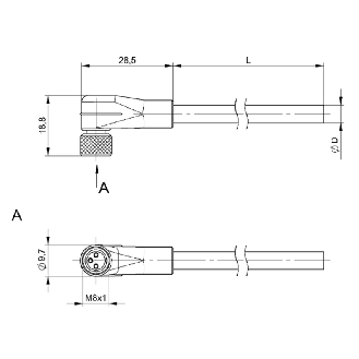 M08A Fem Coudé 3p; Câble PUR Blindé 3x0.34 Noir Cpc 10m (60V)-Lire la description