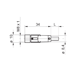 M08A Fem Droit 4p; Câble PUR Blindé 4x0.25 Gris/Noir Cpc 5m-Lire la description
