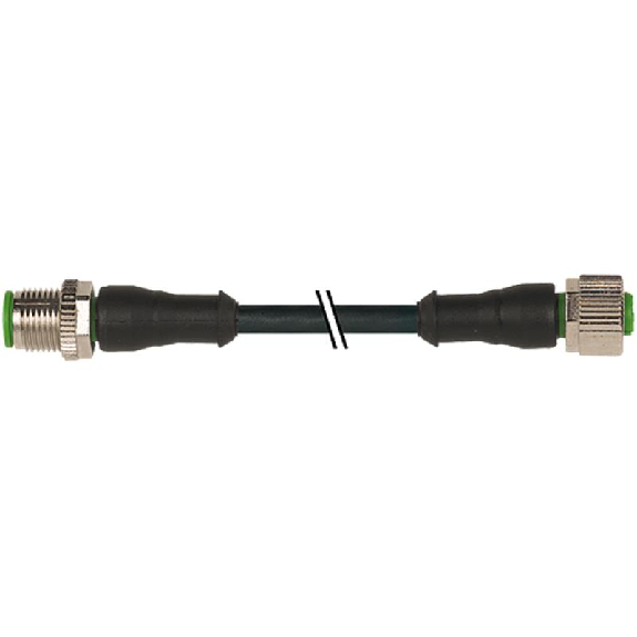 M12A Fem Droit 4p/M12A Mâle Droit 4p; PUR 4x0.34 Noir Cpc 5m-Lire la description