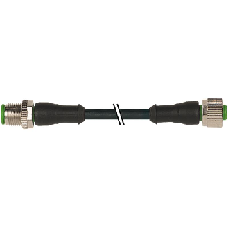 M12A Fem Droit 4p/M12A Mâle Droit 4p; PUR 4x0.34 Noir Cpc 5m-Lire la description