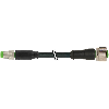 M12A Fem Droit 3p/M08A Mâle Droit 3p; PUR/PVC 3x0.25 Noir Cpc 0.3m